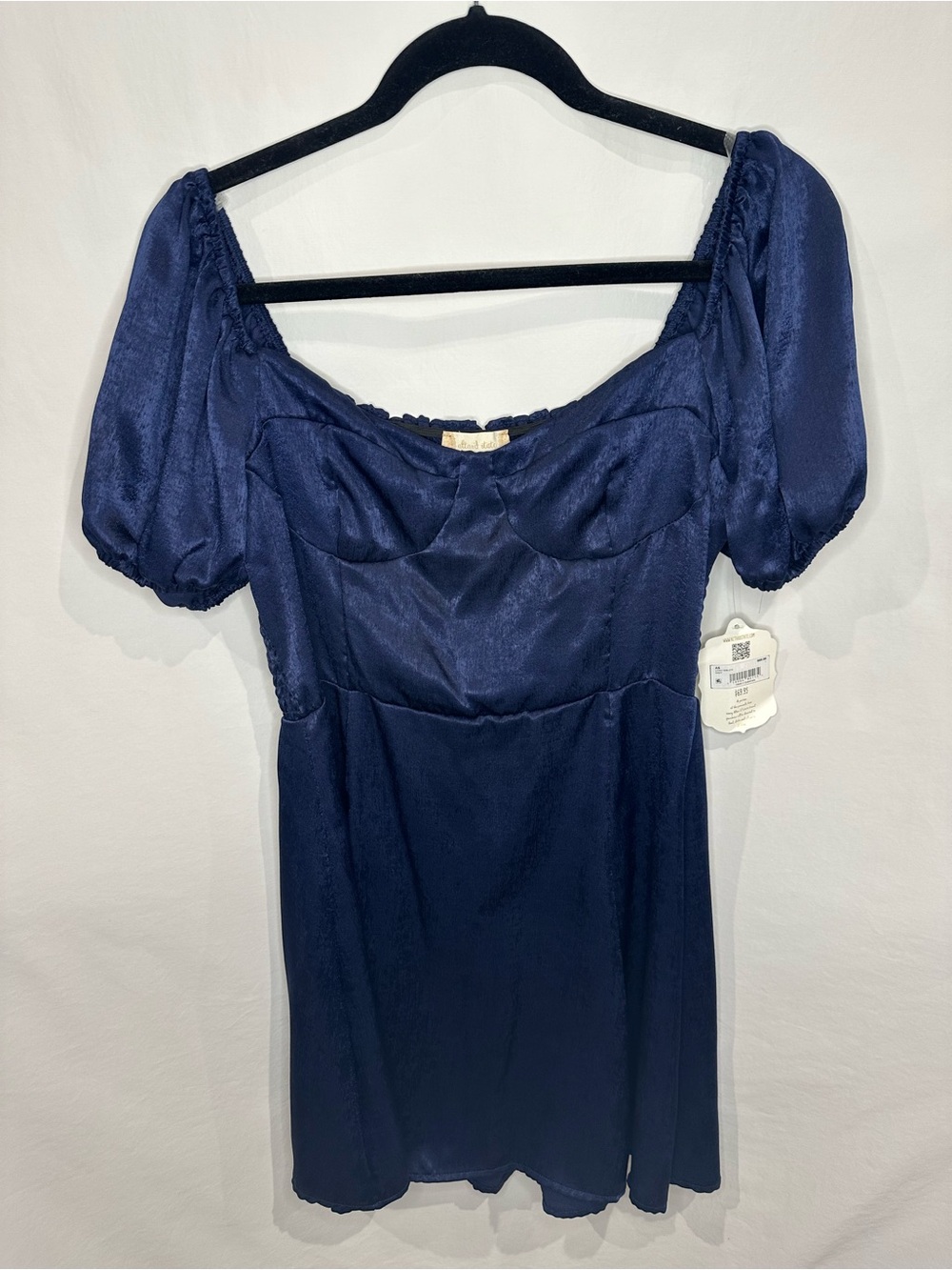Altar'd State Navy Puff-Sleeve Mini Dress